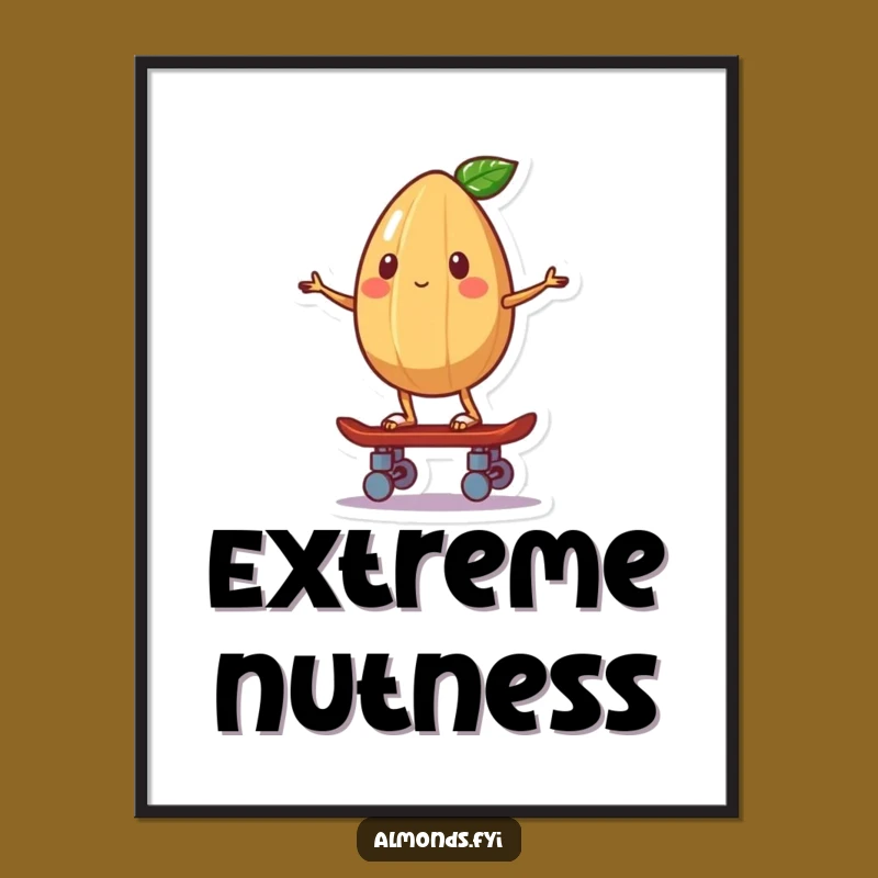 Funny Skater Almond Poster, Balancing Board Art, Whimsical Funny Decor
