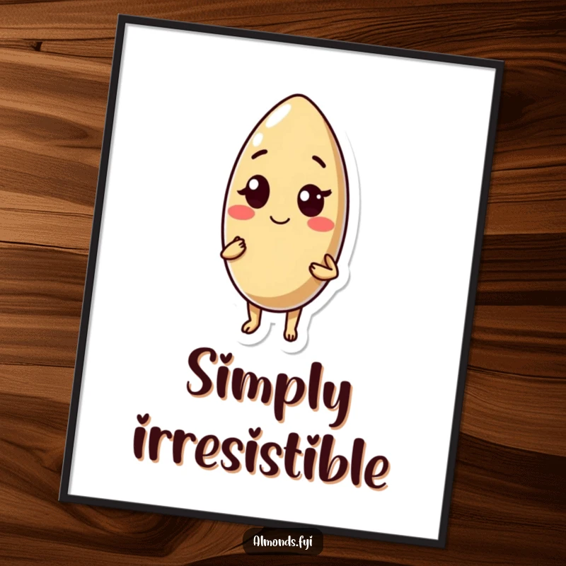 Funny poster: self-assured almond character offering a flirtatious wink and a subtle smile, perfect for adding charm.