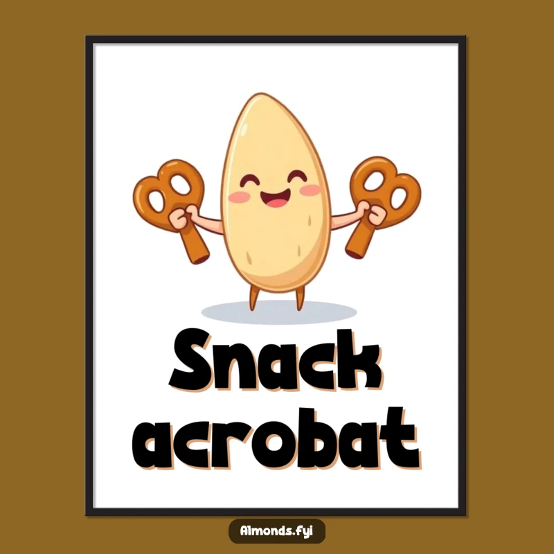 Funny Almond Juggling Pretzel Poster: Whimsical Wall Art for Laughs