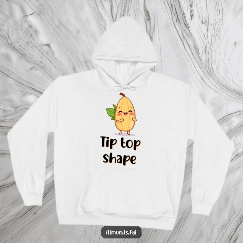 Funny hoodie displaying a delighted almond character playfully bopping a smaller almond with its tip, full of mischief.