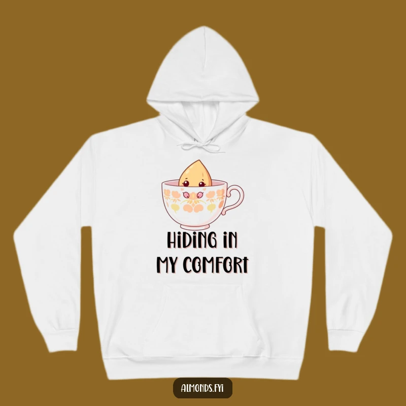 Funny Curious Almond Teacup Hoodie: Cozy Peeking Nut - Great Gift!