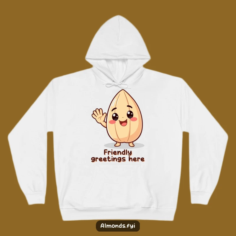 Funny Hoodie: Delighted Almond Character Waving, Cozy Cheerful Gift