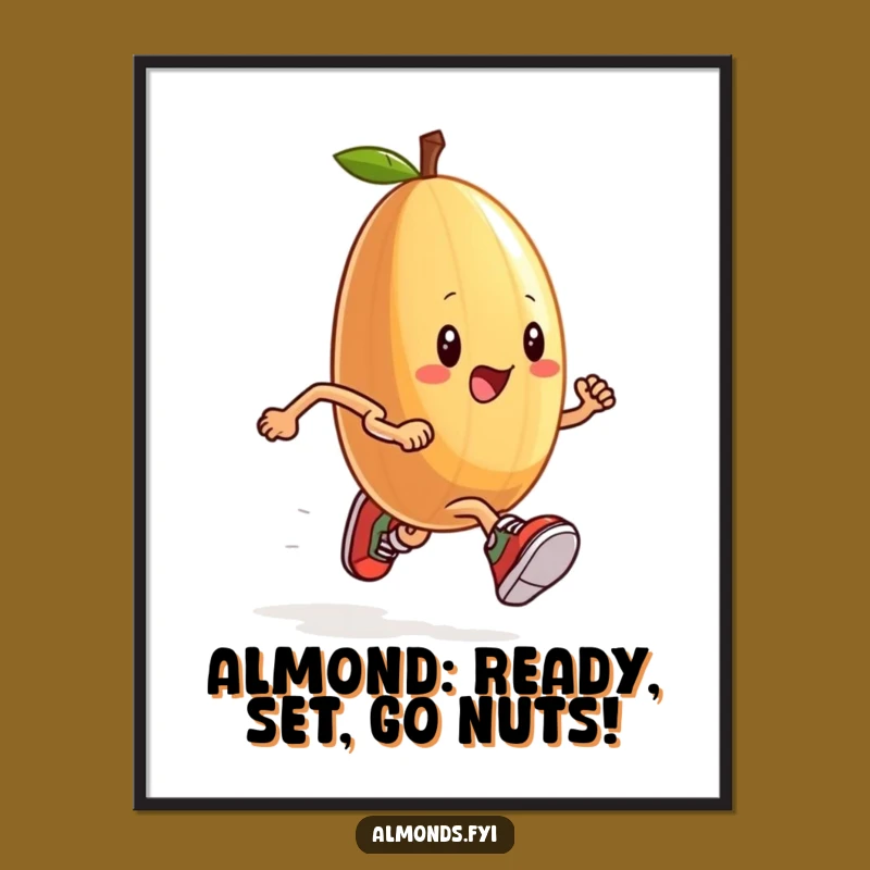 Free Printable Wall Art: Running Almond Athlete Funny Humorous Downloadable Art