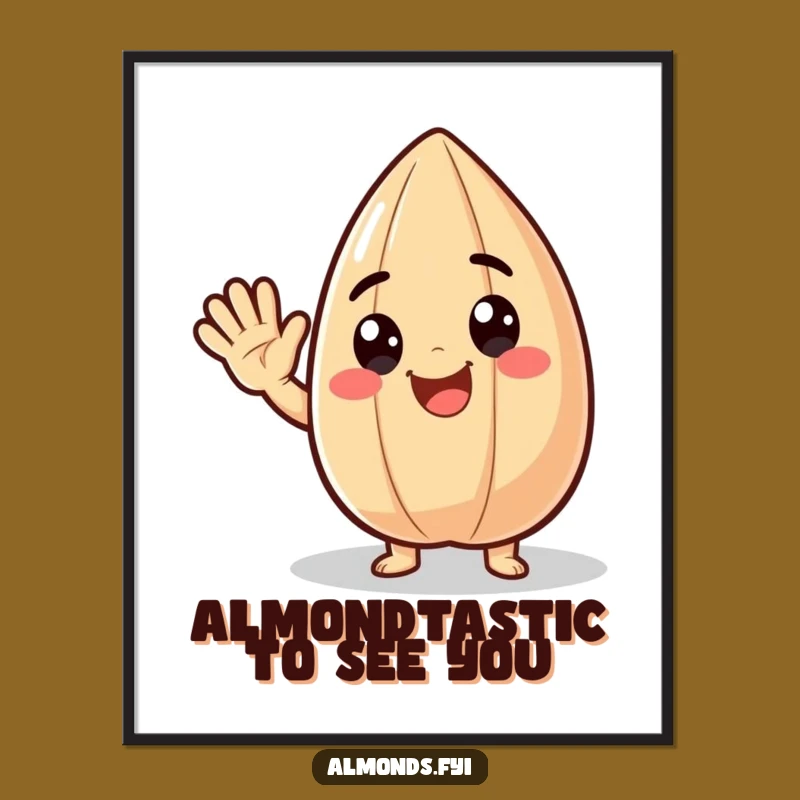 Funny Free Printable Wall Art: Waving Almond, Cheerful Downloadable Art for Happy Spaces