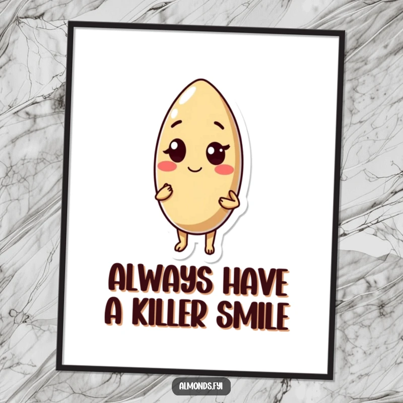 Funny Free Printable Wall Art: A charming almond character confidently winks with a small, knowing smile, adding personality.