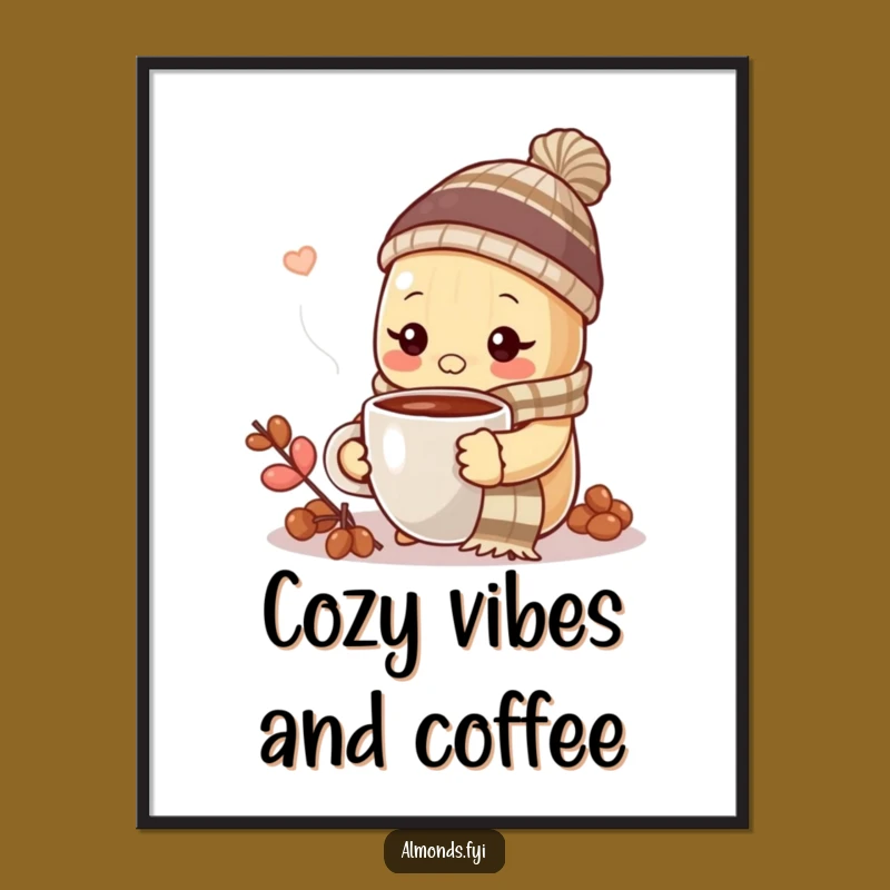 Free Printable Cozy Almond Art: Funny Downloadable Coffee Lover Decor!