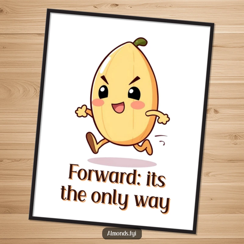 Funny Free Printable Wall Art: An excited almond character sprints forward determinedly, adding dynamic humor.