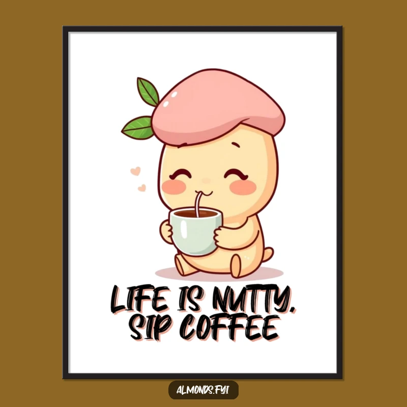 Free Printable Funny Wall Art: Almond Coffee Beret Humor Downloadable Decor