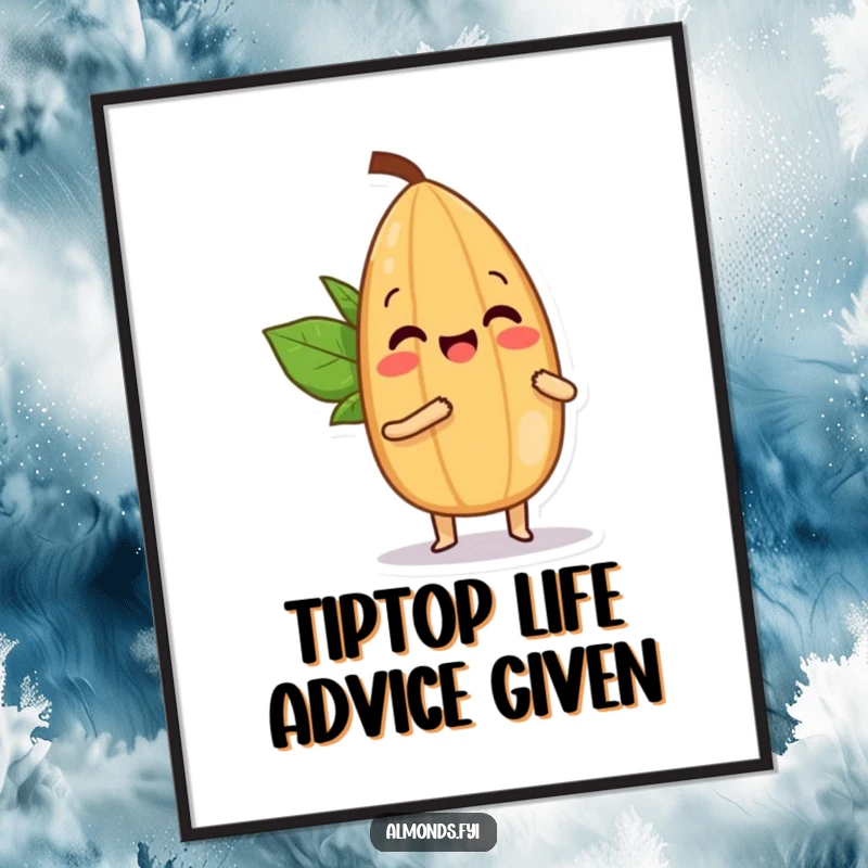 Funny Free Printable Wall Art: A playful almond character gently bopping a smaller almond with its tip, creating a humorous scene.