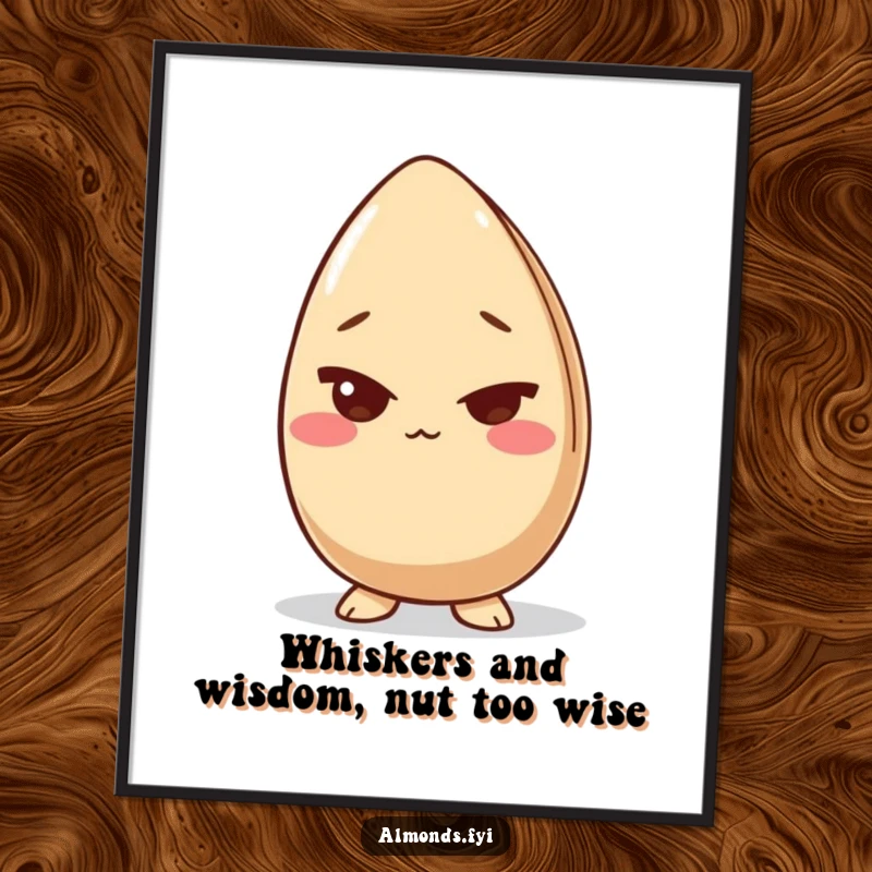 Funny Free Printable Wall Art: Giggling almond character giving a sly wink, adding cheeky downloadable charm to any room.
