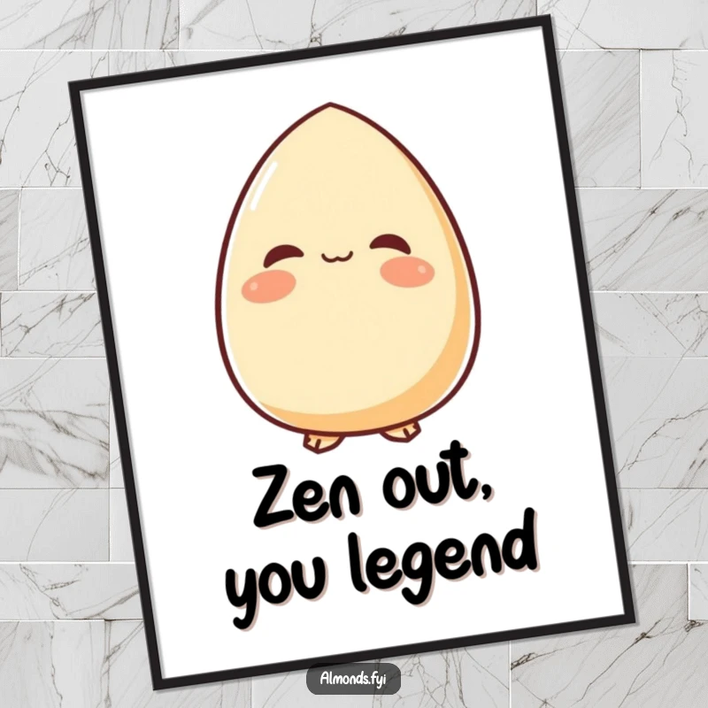 Funny Free Printable Wall Art: Content almond character looking upwards with a peaceful smile, perfect for serene downloadable decor.