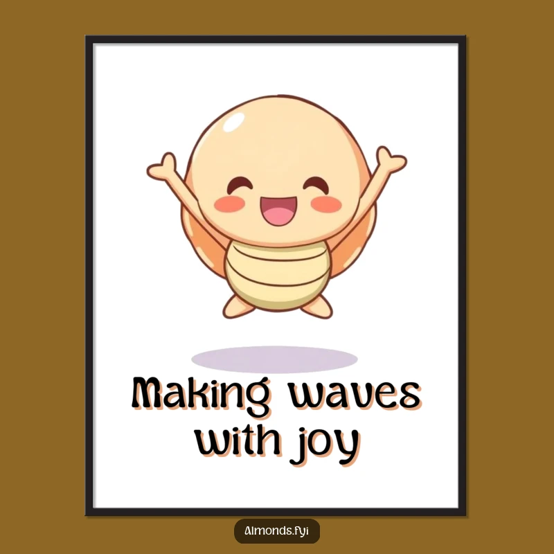 Funny Free Printable Wall Art: Happy Shell Character Joyful Jump Downloadable Home Decor