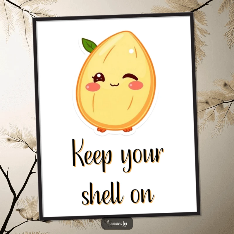 Funny Free Printable Wall Art: A winking almond character giving a knowing wink with its shell face, cheeky downloadable decor.