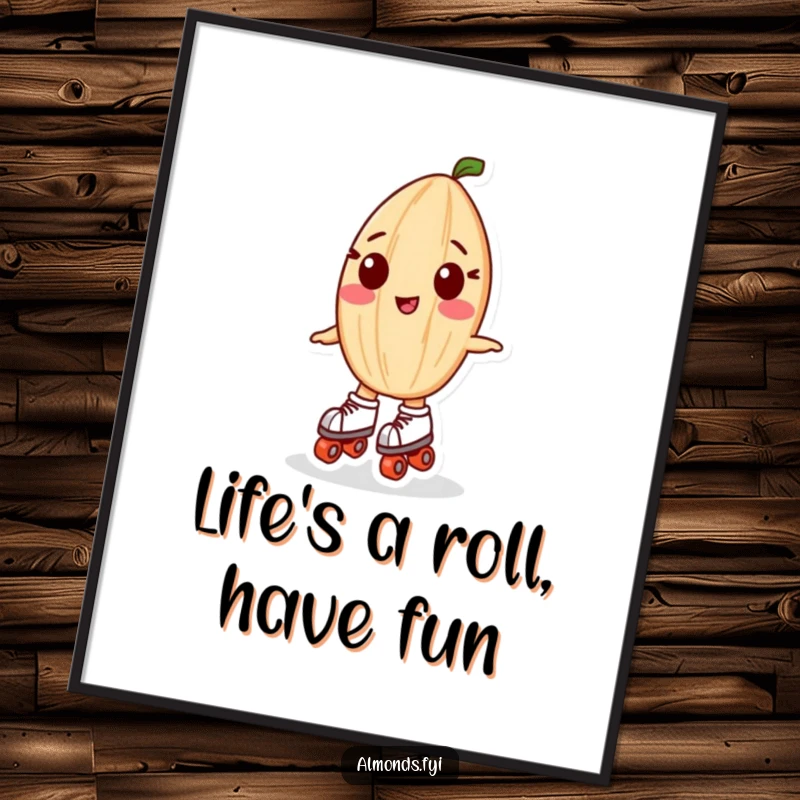 Funny Free Printable Wall Art: Playful almond character in tiny roller skates, gliding with joy and adding a humorous touch to decor.