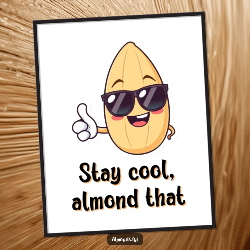 Funny Free Printable Wall Art of a cheerful almond in sunglasses giving a friendly thumbs up.