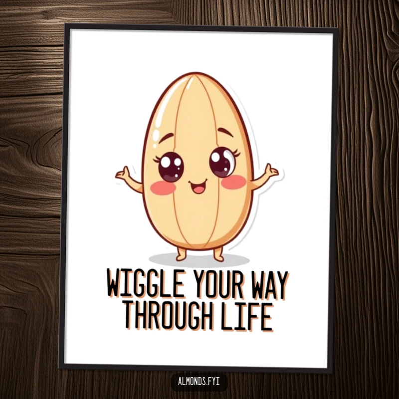 Funny Free Printable Wall Art: Playful almond character with googly eyes doing a funny wiggle, perfect for quirky decor.