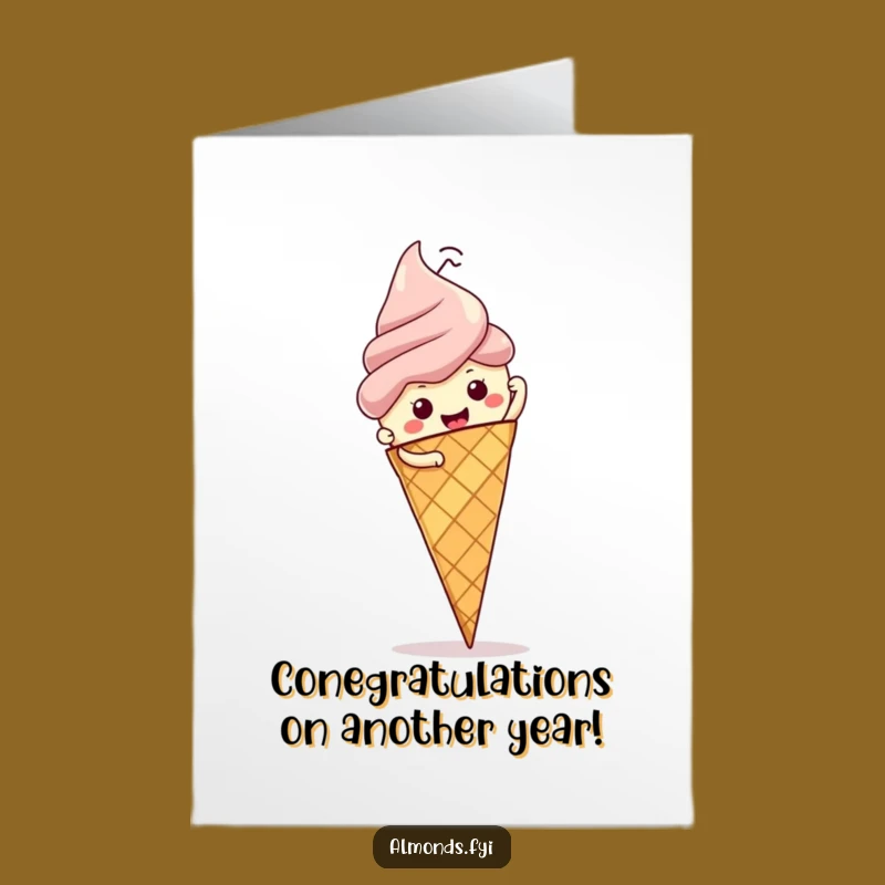 Free Printable Birthday Card: Funny Almond Climbs Ice Cream Cone, Perfect DIY Gift!
