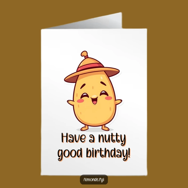 Free Printable Birthday Card: Balancing Almond Hat Funny Downloadable Gift