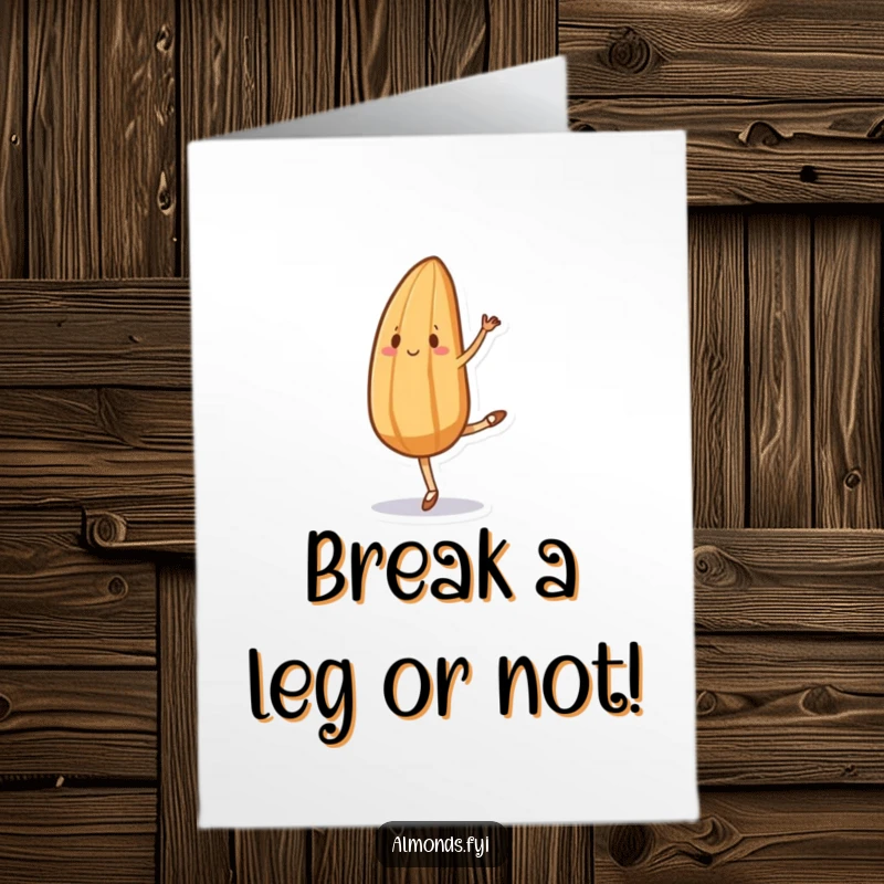 Funny Free Printable Birthday Card: Playful almond attempts ballet with awkward, charming grace, a humorous wish.