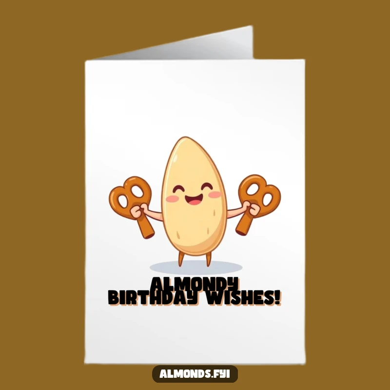 Free Printable Birthday Card: Happy Almond Juggling Pretzels Funny Downloadable Gift