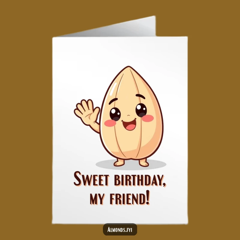 Free Printable Birthday Card: Waving Almond, Joyful Downloadable Gift for a Fun Celebration