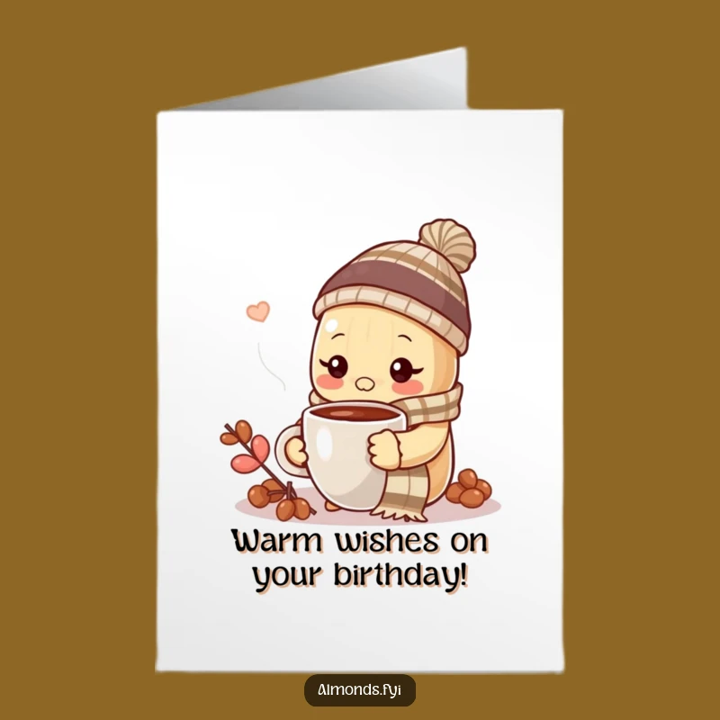 Free Printable Cozy Almond Birthday Card: Funny Coffee Lover Downloadable Greeting!