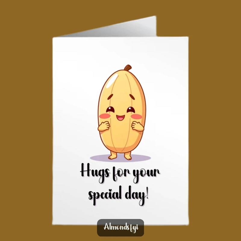 Free Printable Birthday Card: Hugging Almond for a Warm, Cheerful Celebration