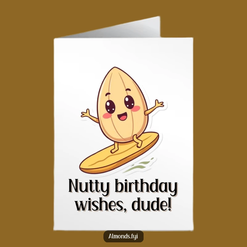 Free Printable Birthday Card: Surfing Almond Googly Eyes, Funny Downloadable Gift