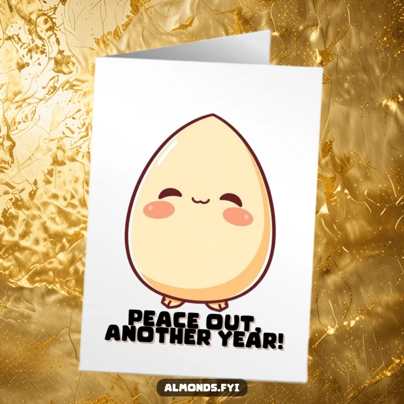 Funny Free Printable Birthday Card: Content almond character looking upwards with a peaceful smile, a serene downloadable gift.