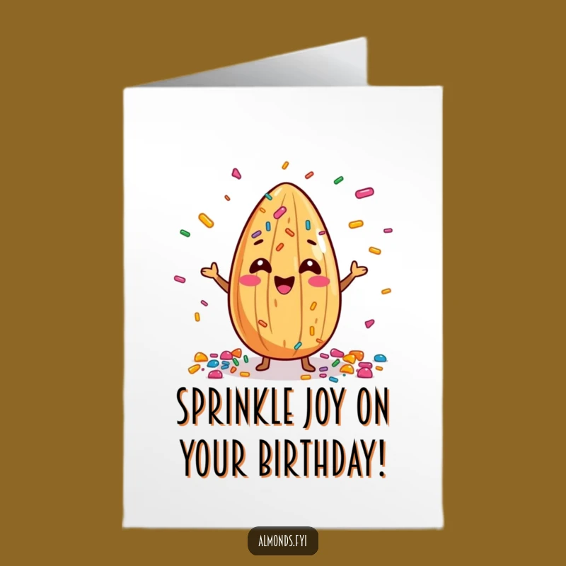 Free Printable Funny Birthday Card: Cheerful Almond Juggling Sprinkles Gift
