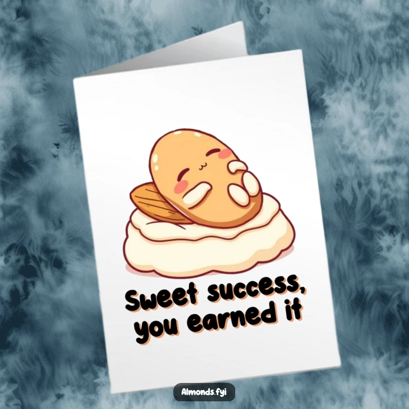 Funny Free Printable Congratulations Card: Relaxed almond character lounging on cream, embodying a chill and humorous way to celebrate achievements.