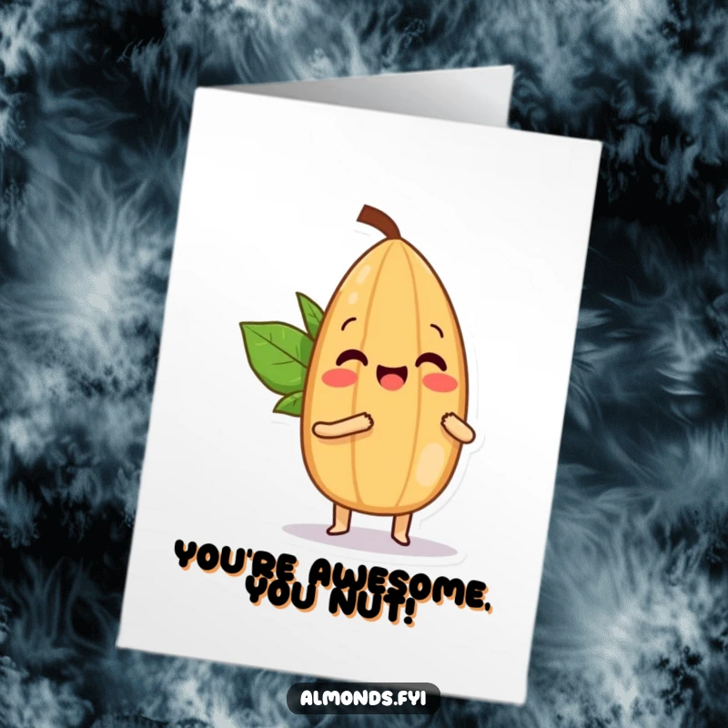 Funny Free Printable Congratulations Card: A playful almond character gently bopping a smaller almond with its tip in celebration.