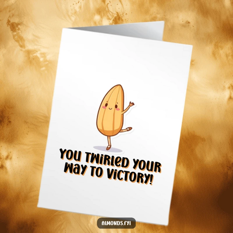 Funny Free Printable Congratulations Card: Almond dancer trips mid-pirouette, a hilarious moment of achievement.