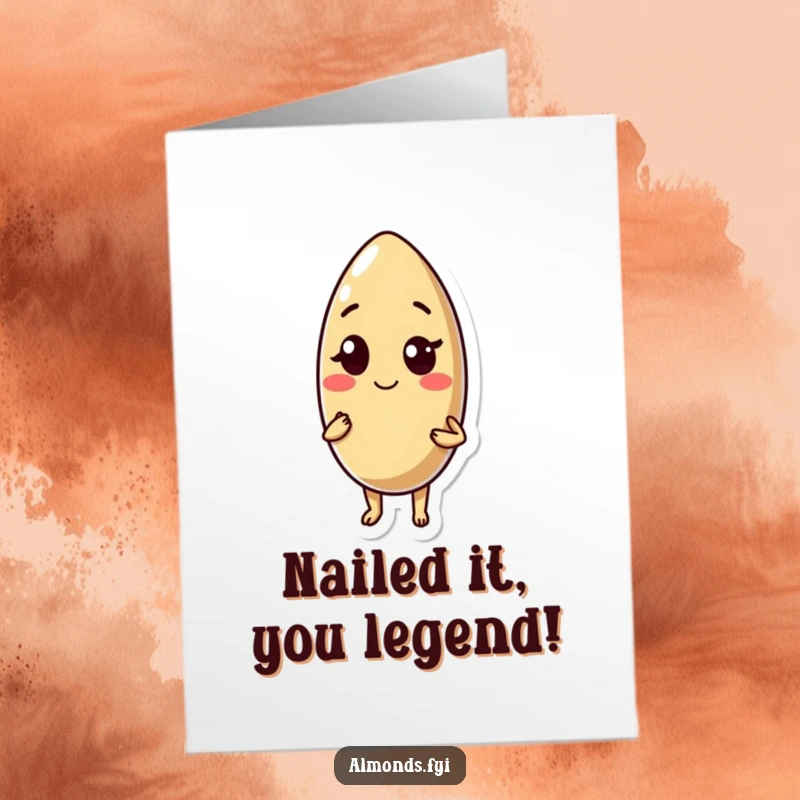 Free Printable Congratulations Card: A confident almond character offers a knowing wink and a subtle smile of approval.