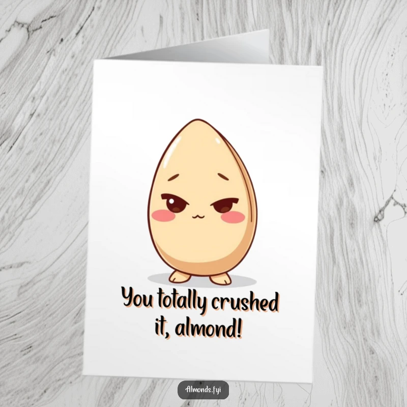 Funny Free Printable Congratulations Card: A giggling almond gives a sly wink, perfect for witty downloadable congratulations art.