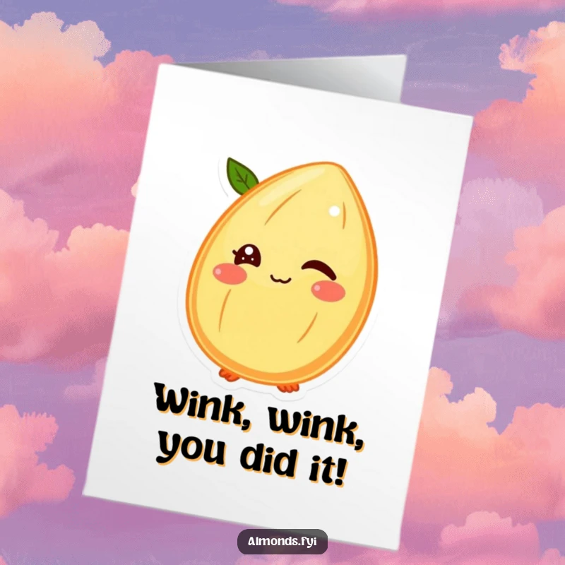 Funny Free Printable Congratulations Card: A winking almond character giving a sly wink with its shell face, a clever downloadable message.