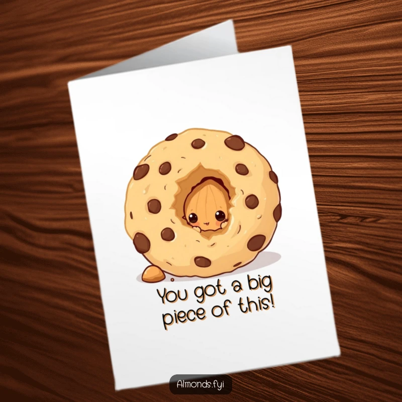Funny Free Printable Congratulations Card: Almond peeks from a giant cookie crumb, a sneaky sweet achievement.