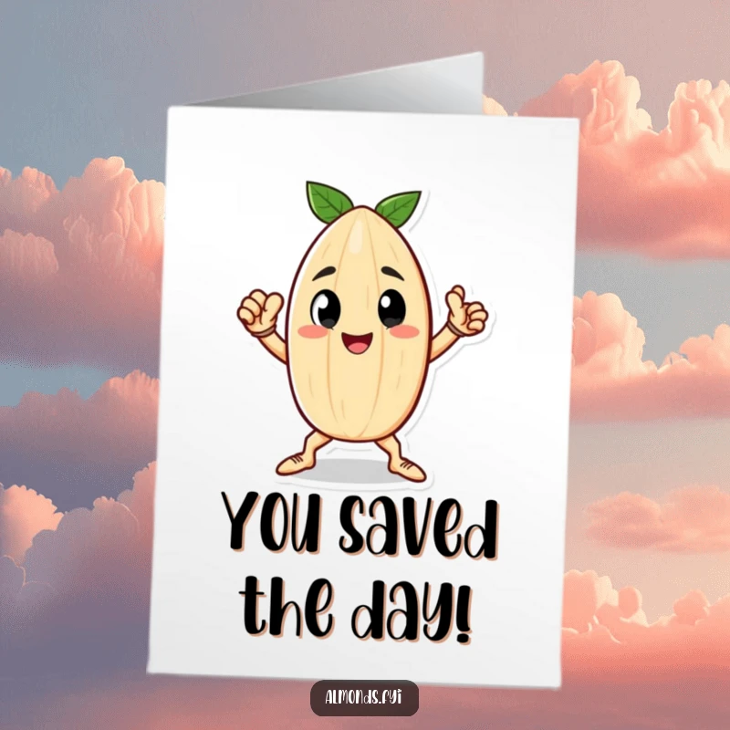 Free Printable Congratulations Card: A happy little almond character striking a powerful and heroic pose to celebrate.
