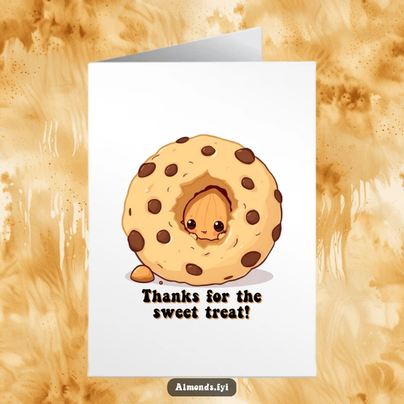 Funny Free Printable Thank You Card: Almond peeks from a giant cookie crumb, a sweet thank you gesture.