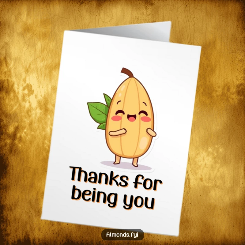 Funny Free Printable Thank You Card: A playful almond character bopping a smaller almond with its tip, showing appreciation.