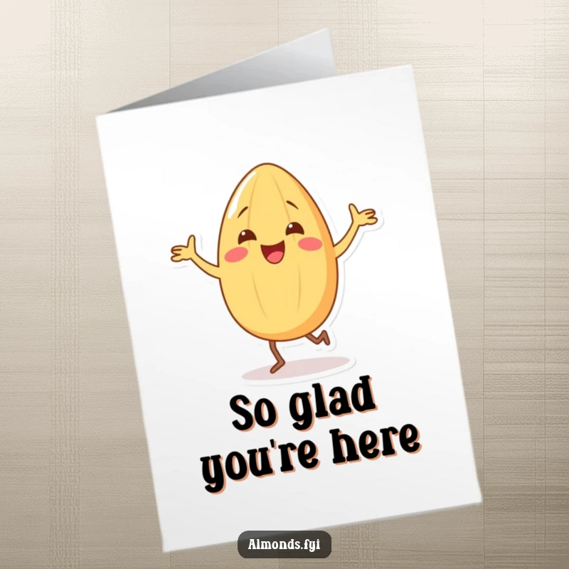Funny Free Printable Thank You Card: A joyful almond character performing a silly dance with its small legs, showing thanks.