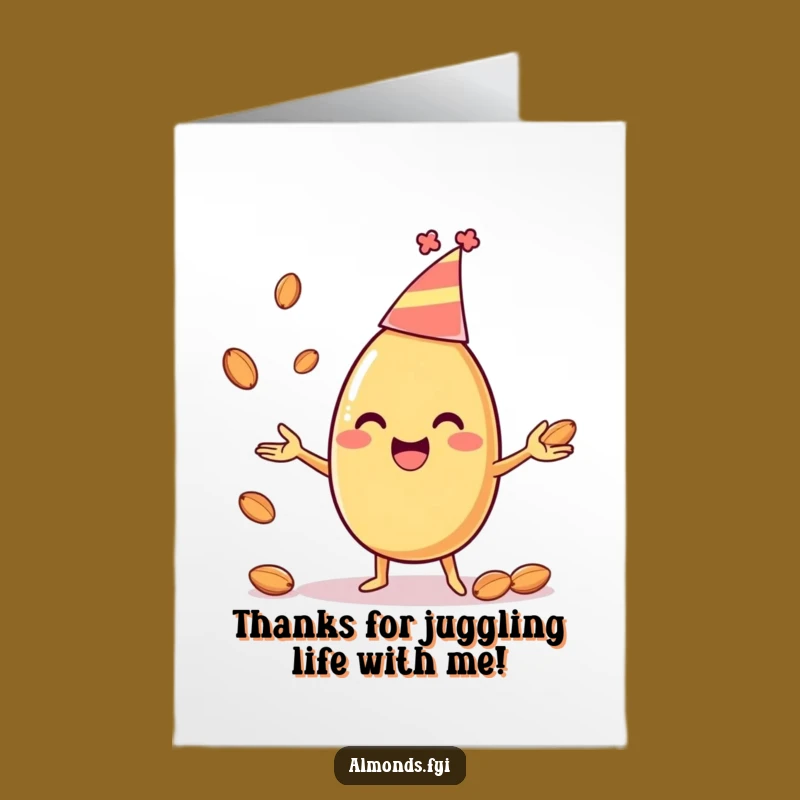 Free Printable Thank You Card: Juggling Almond for a Thankful Celebration