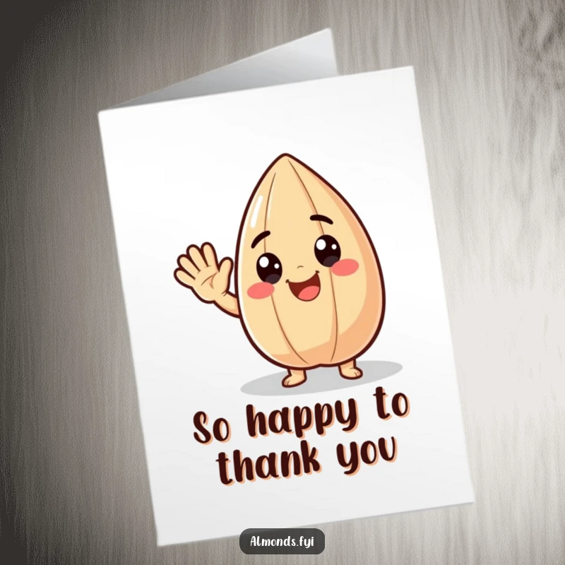Funny Free Printable Thank You Card: A delighted almond character giving a big, friendly wave, a warm downloadable thank you.