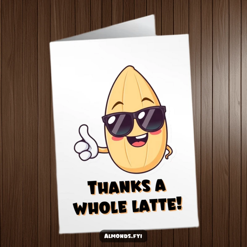 Funny Free Printable Thank You Card with a cheerful, sunglasses-clad almond giving a thumbs up.