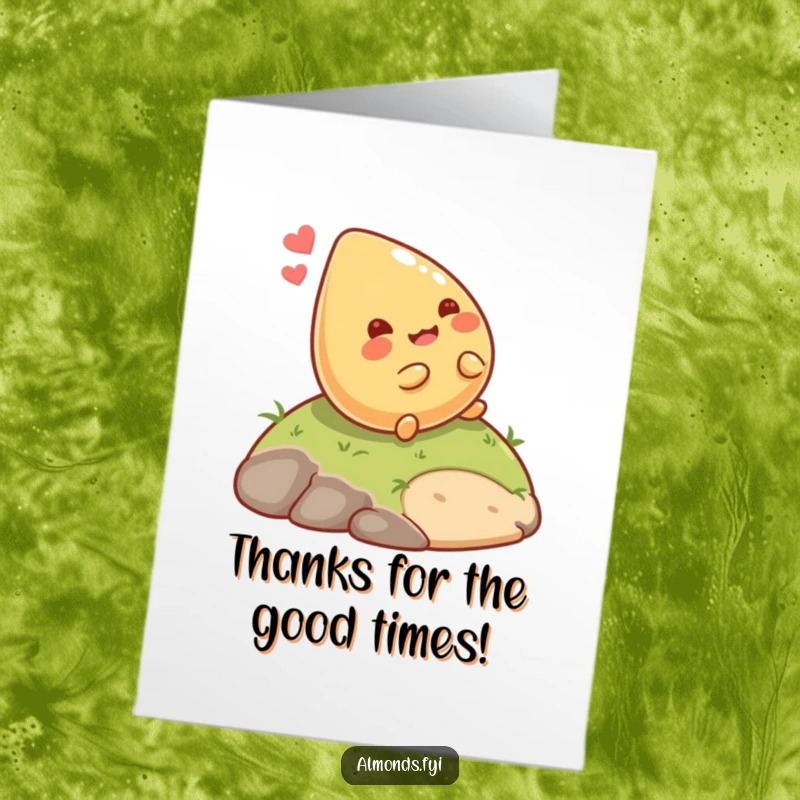 Funny Free Printable Thank You Card: A giggling almond character rolling down a hill, a comical thank you.