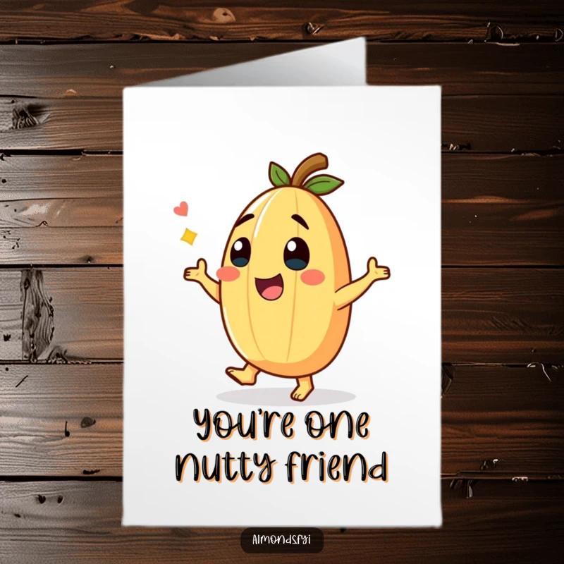 Funny Free Printable Thank You Card with a giggling almond character doing a comical dance, offering a unique and humorous thanks.