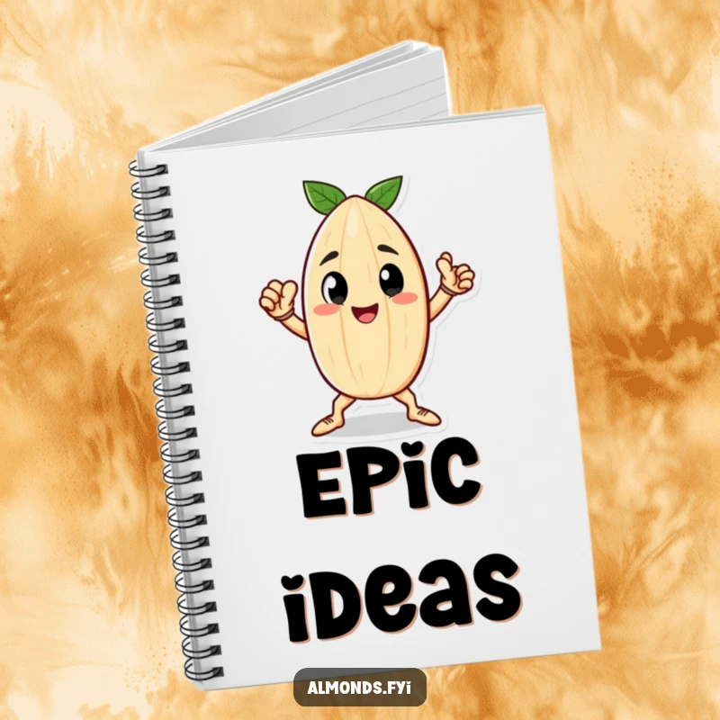 Funny notebook with a happy little almond character striking a heroic pose, perfect for capturing bold ideas.