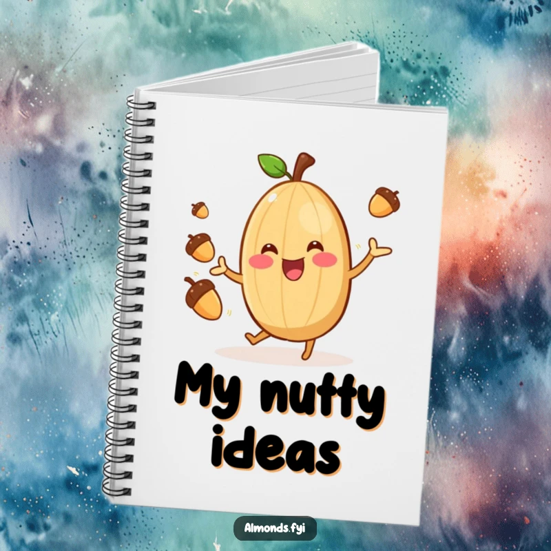 Funny Almond Juggler Notebook: Cheerful almond character gleefully juggling acorns, ideal for notes and doodles. A humorous funny gift.