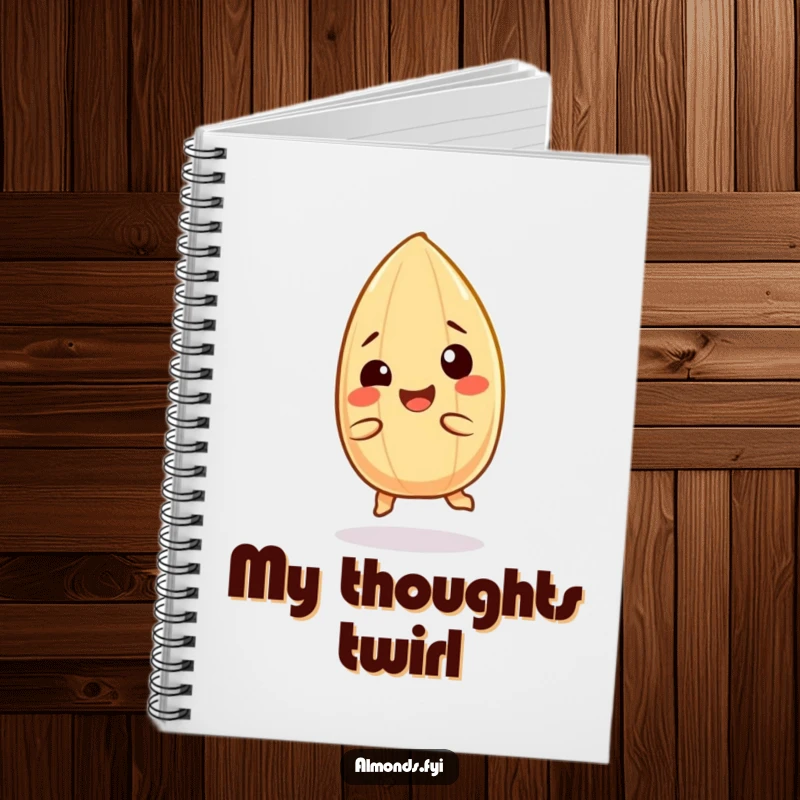 Funny notebook: A giggling almond character in a playful spin, ideal for capturing thoughts and doodles.