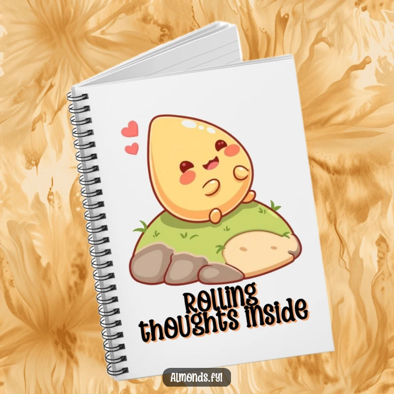 Funny Rolling Almond Notebook: Giggling almond character happily rolling down a hill, ideal for notes and journaling. A humorous funny gift.